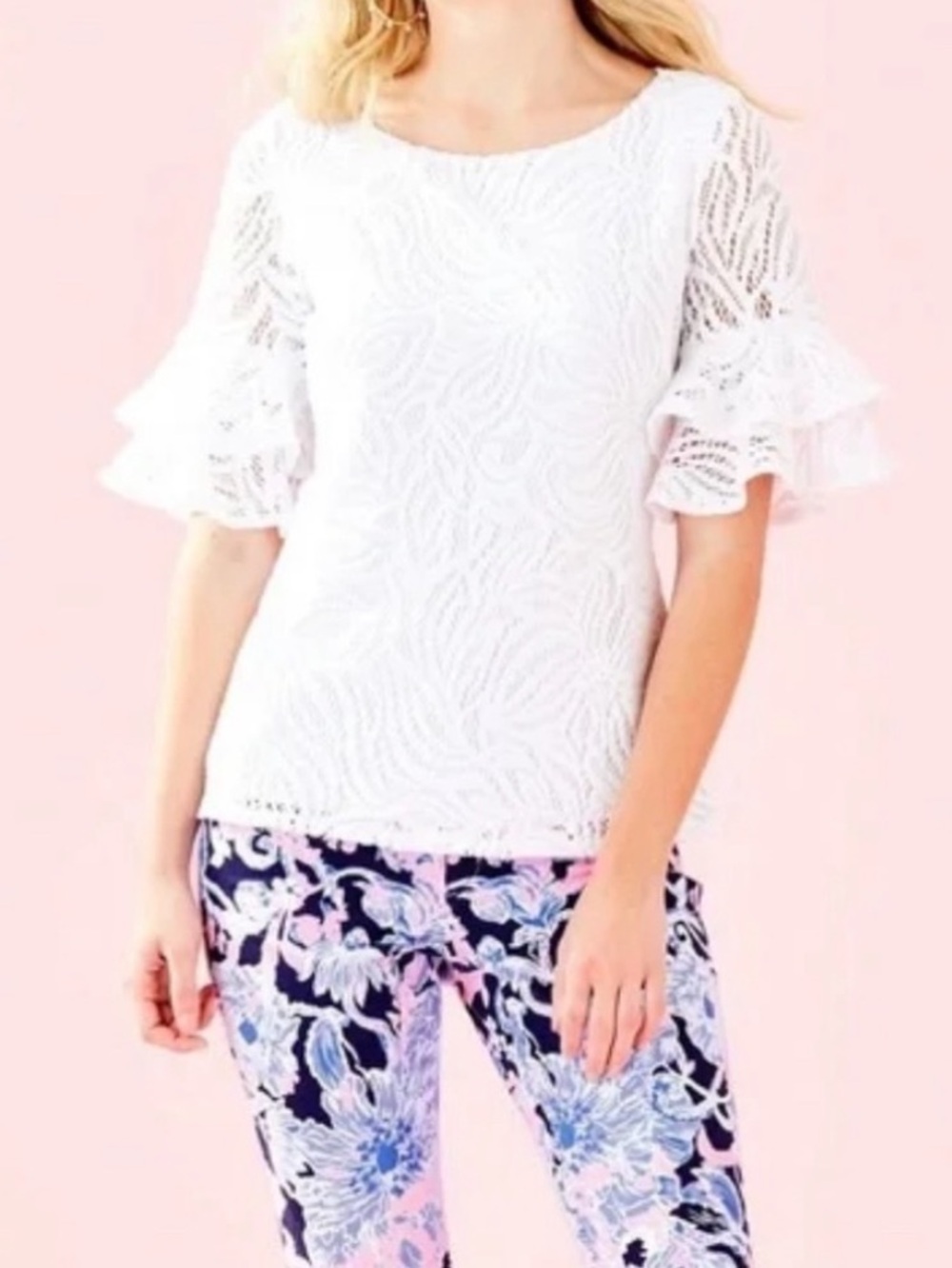 LILLY PULITZER, Lula Lace Top Resort White, Size Large, EUC